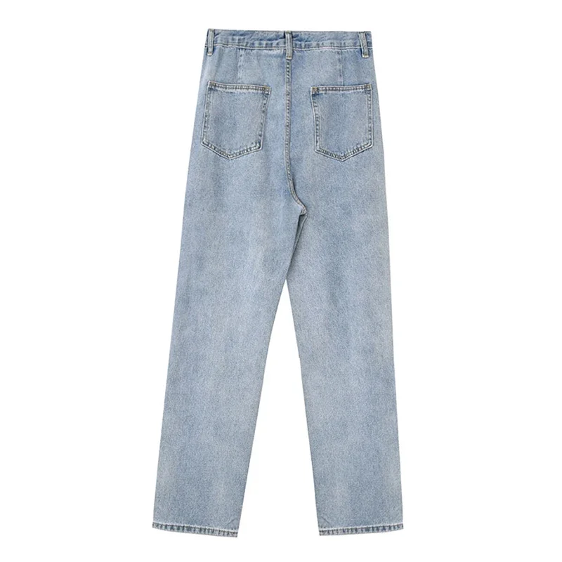 Korean Style Contrast Color Striped Long Jeans 2024 Summer Harajuku High Waist Trousers Loose Fashion Chic Denim Wide Leg Pants