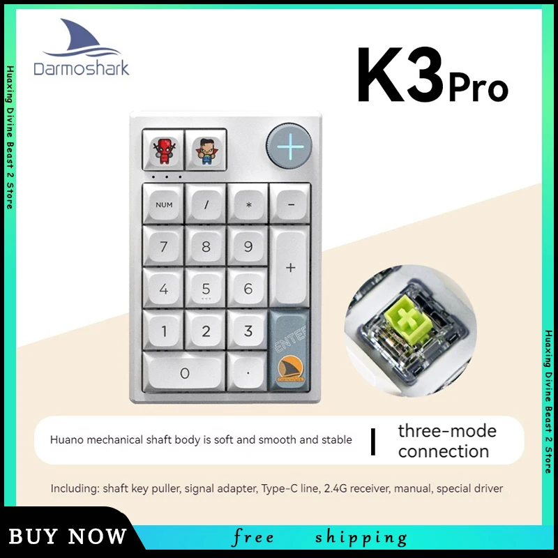 

Новая беспроводная механическая клавиатура K3pro с горячей заменой, многофункциональная Rgb клавиатура с тремя режимами, мини-клавиатура с 19 клавишами для ПК, игрового ноутбука