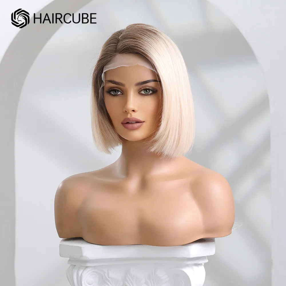 Human Hair Wig Transparent Lace Front Human Hair Wigs for Women Light Blonde Short Bob Straight Lace Frontal Wig Natural Daily Remy