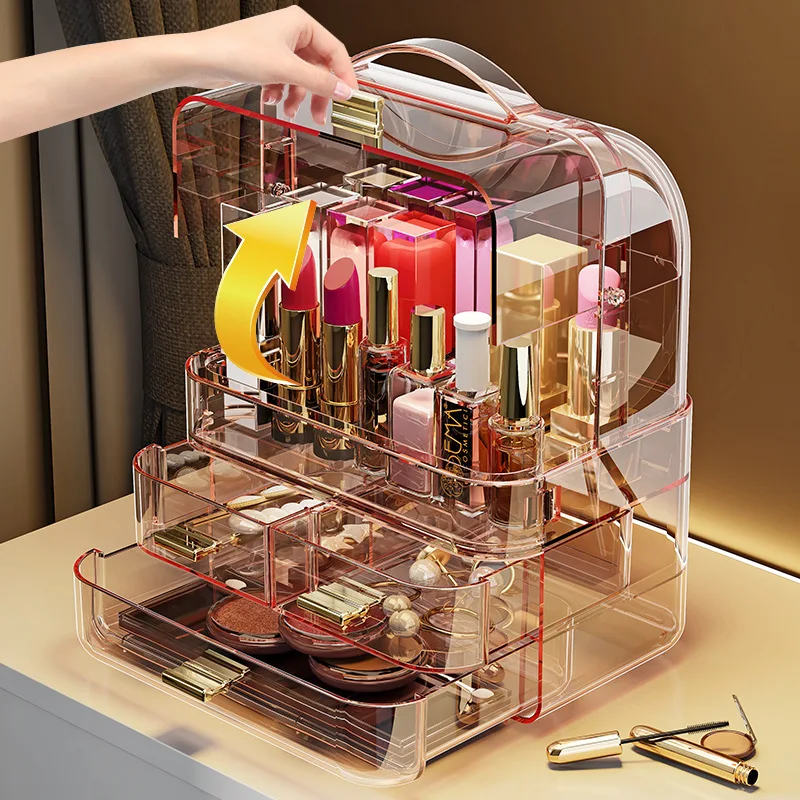 Transparent Lipstick Holder With Lid Lip Gloss Storage Stand Small Makeup Organzier With Handle Cosmetics Storage Display Box 3