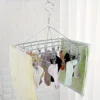 1pc Sock Drying Rack With 30 Hooks, Stainless Steel Rotatable Hanger, Windproof Drip Hanger, Foldable Sock Hanger 1