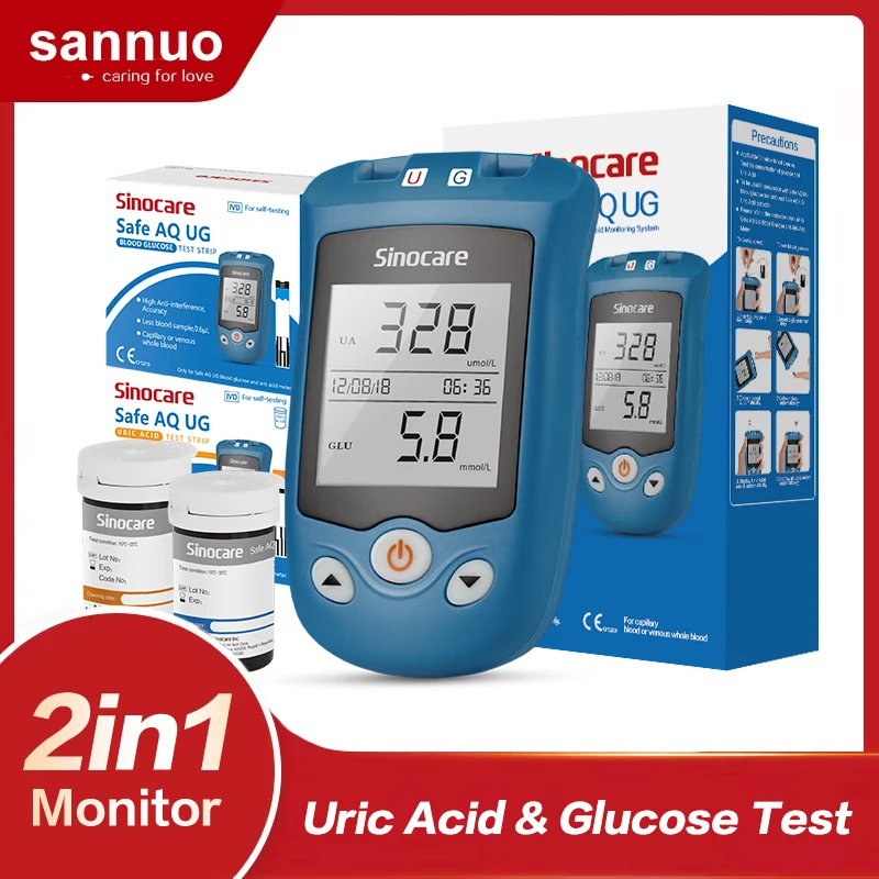 SINOCARE 2 IN 1 Safe AQ UG Uric Acid & Blood Glucose Meter with U trips G trips Rapid Use Testing for Gout Patients blood glucose monitor,blood test meter,medical blood test kit