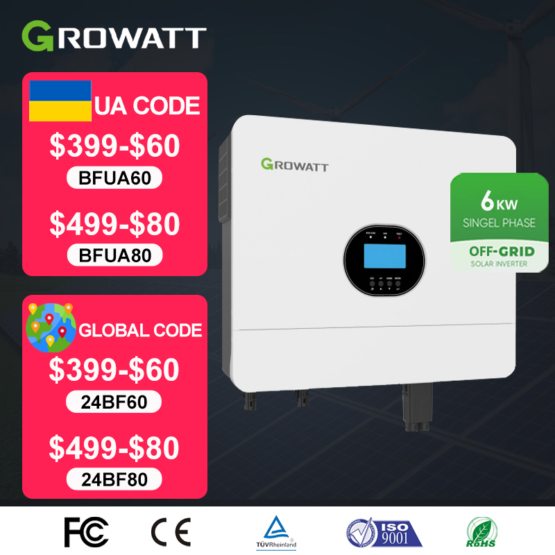 Growatt 6KW Off Grid Inverter SPF 6000 ES Plus Pure Sine Wave With WiFi Single Phase 48VDC 230VAC Hybrid Inverter
