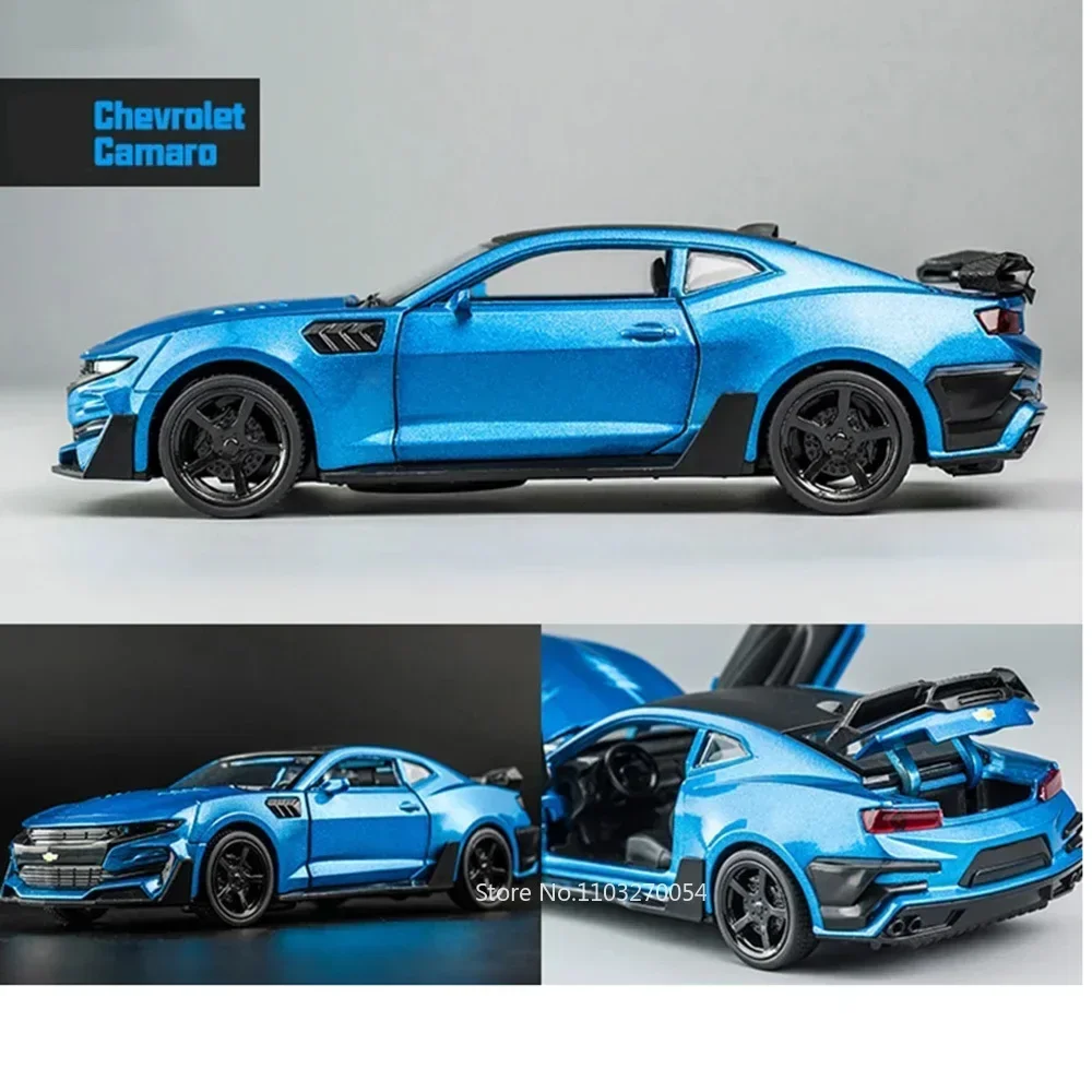 Scale 1/32 Camaro Toys Model Car Alloy Metal Diecast With 4 Door Opened Sound Light Pull Back Vehicle for Boy Gift Collection 5