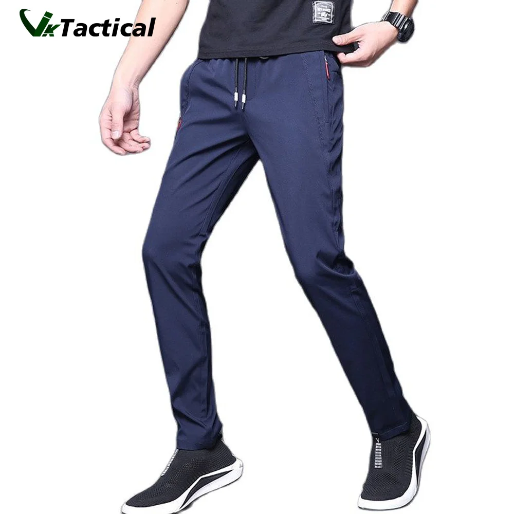 

Summer Pants Mens Skinny Stretch Korean Casual Slacks Slim Fit Chino Elastic Waist Jogger Dress Trousers Male Black Blue