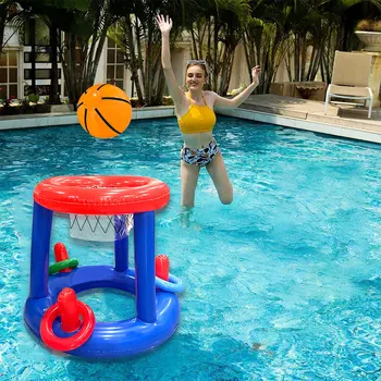 1pc blu gonfiabile basket Rack con anelli Toss Game Prop piscina Party Water Basketball Frames 1