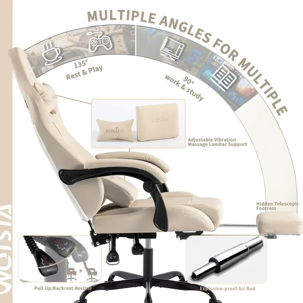 Gaming Chair with Footrest Ergonomic Computer Chair Massage Lumbar Cushion, Racing Video Game Chairs Adjustable 5