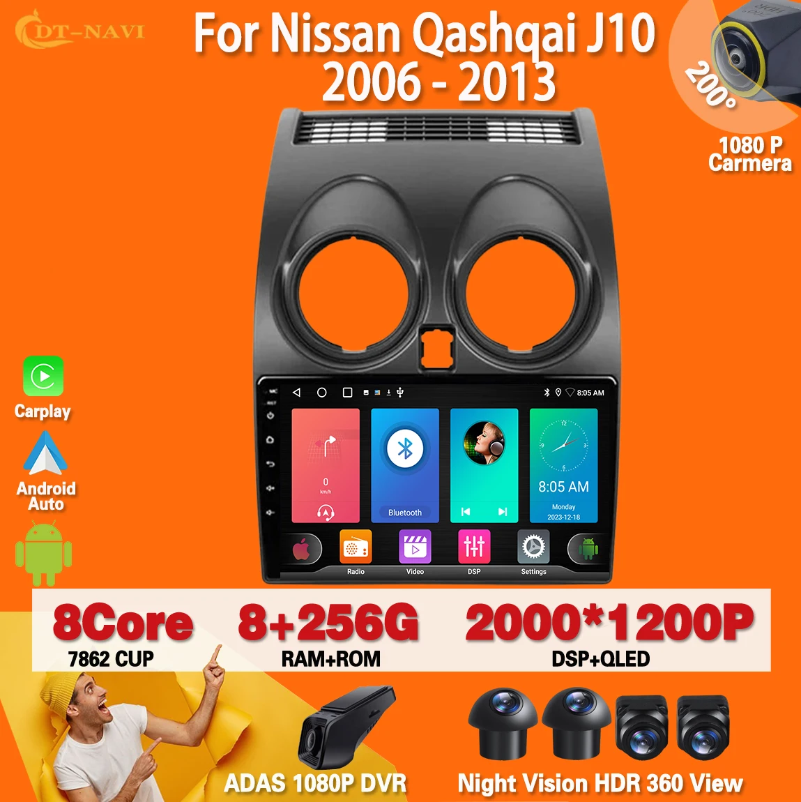 

Android 13 для Nissan Qashqai J10 2006 2007 2008 - 2013 Автомагнитола стерео Мультимедийный плеер GPS-навигация No 2din 4G WIFI BT