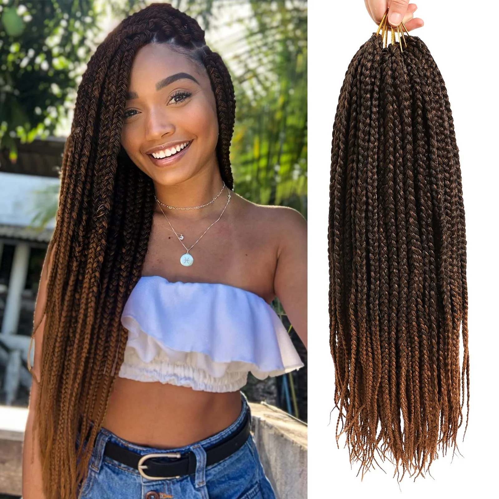 

Box Braids Crochet Hair 14/18 Inch T30 Crochet Hair Extensions 3X Synthetic Hair for Black Women 22 Strands/Packs