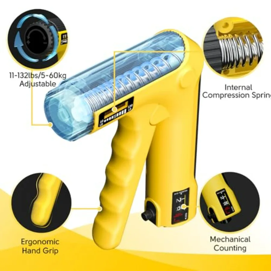 Grip Strength Trainer - Grip Strength Tester Hand Dynamometer Hand Gripper Finger Stretchers Kit with Adjustable Resistance Fing