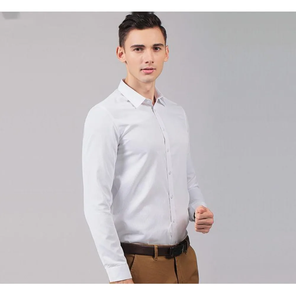 Nuova versione coreana a maniche lunghe slim fi tinta unita non stirabile da lavoro professionale per ragazzi da uomo_voghion.com