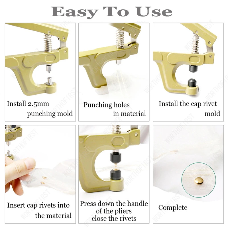 Description Picture 4 of item100Sets 6/8mm Brass Cap Rivets Studs Round Rivet Tachuelas for Leather Craft Bag Belt Garments Hat Shoes Wallets