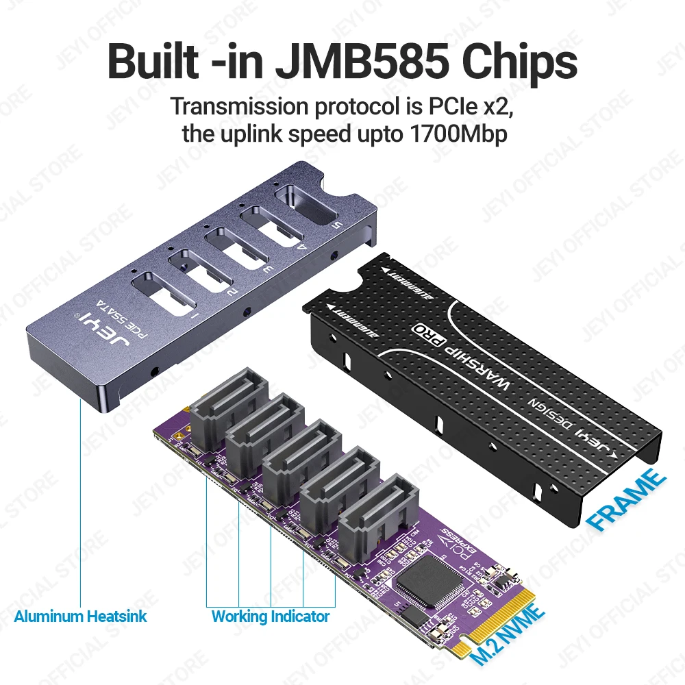 Jeyi-adaptador Nvme M.2 a Sata Portas Internas Não Raid Sata Iii Gbps Placa Adaptadora para Desktop Suporte para pc Ssd e Hdd - Imagem 3