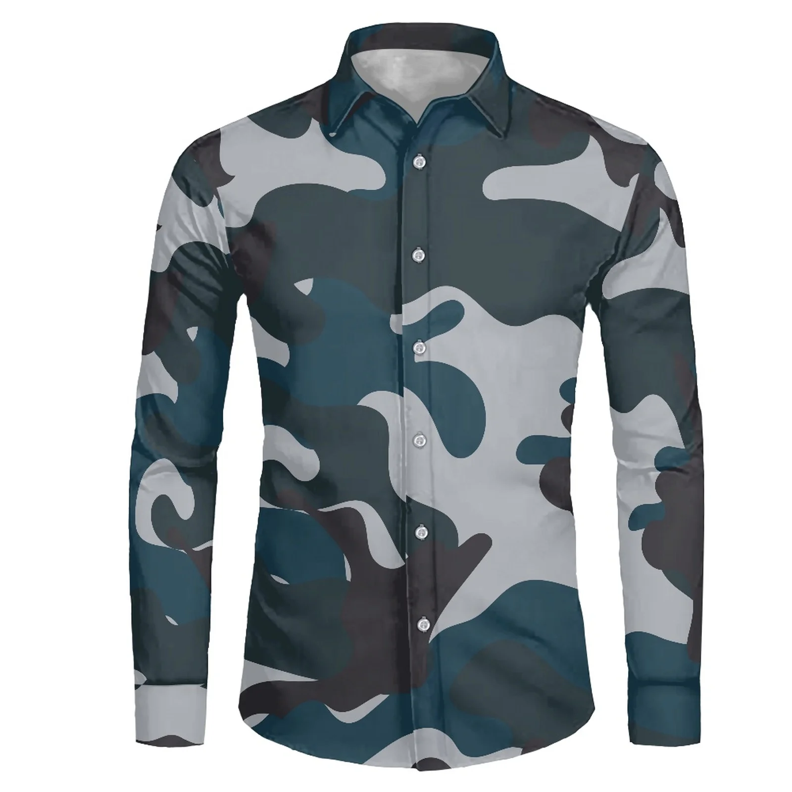 

Camouflage Pattern Shooting Gallery Trainee Training Clothing Autumn Long Sleeve Dress Shirt Men Slim Fit Casual Wear Office