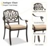 Set of 2 Cast Aluminum Patio Dining Chairs with Cushions, Stackable Outdoor Bistro Chairs for Balcony Backyard Antique Bronze 2