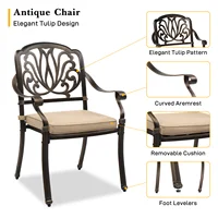 Set of 2 Cast Aluminum Patio Dining Chairs with Cushions, Stackable Outdoor Bistro Chairs for Balcony Backyard Antique Bronze 2