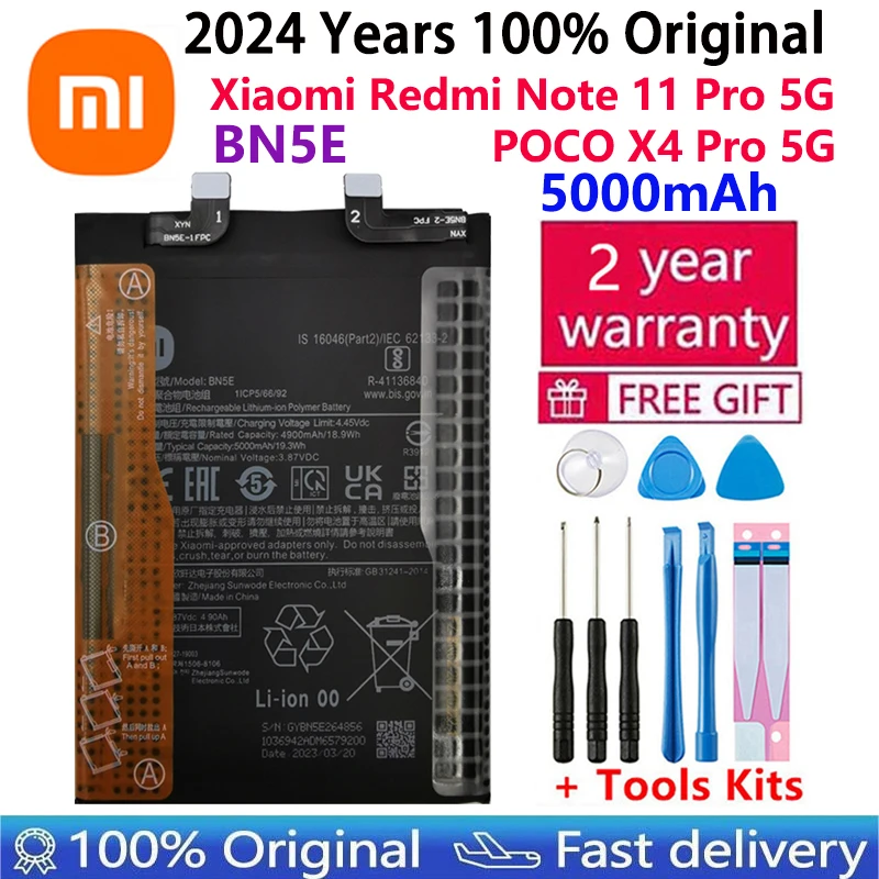 

100% Original New High Quality 5000mAh BN5E Battery For Xiaomi Redmi Note 11 Pro 5G/ POCO X4 PRO 5G Mobile Phone Batteries