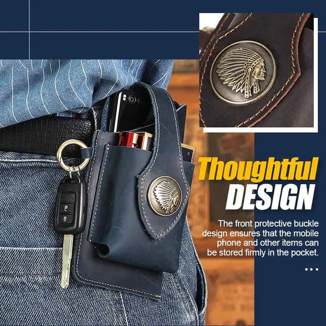 Vintage Leather Belt Waist Bag Pack Men Tactical Multifunction Holster Portable Key Holder Mobile Phone cig-are_ttes Tools Case 3