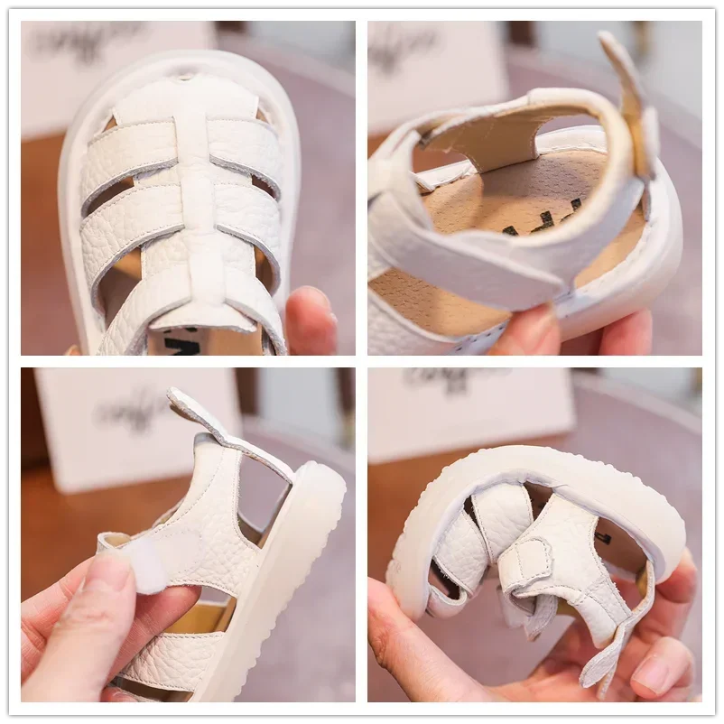 Baby Girls Boys Sandals Summer Children Genuine Leather Shoes Comfortable Infant Toddler Shoes Soft sole Kids Beach Sandals 5