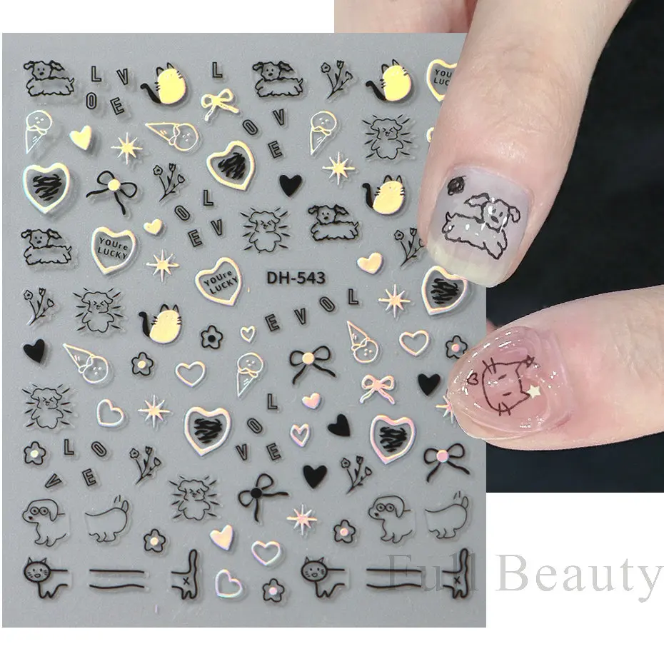 Nail Stickers Nail Art Decoration Nail Decals 3D Kawaii Cat Sliders For Nails Cartoon Anime Gel