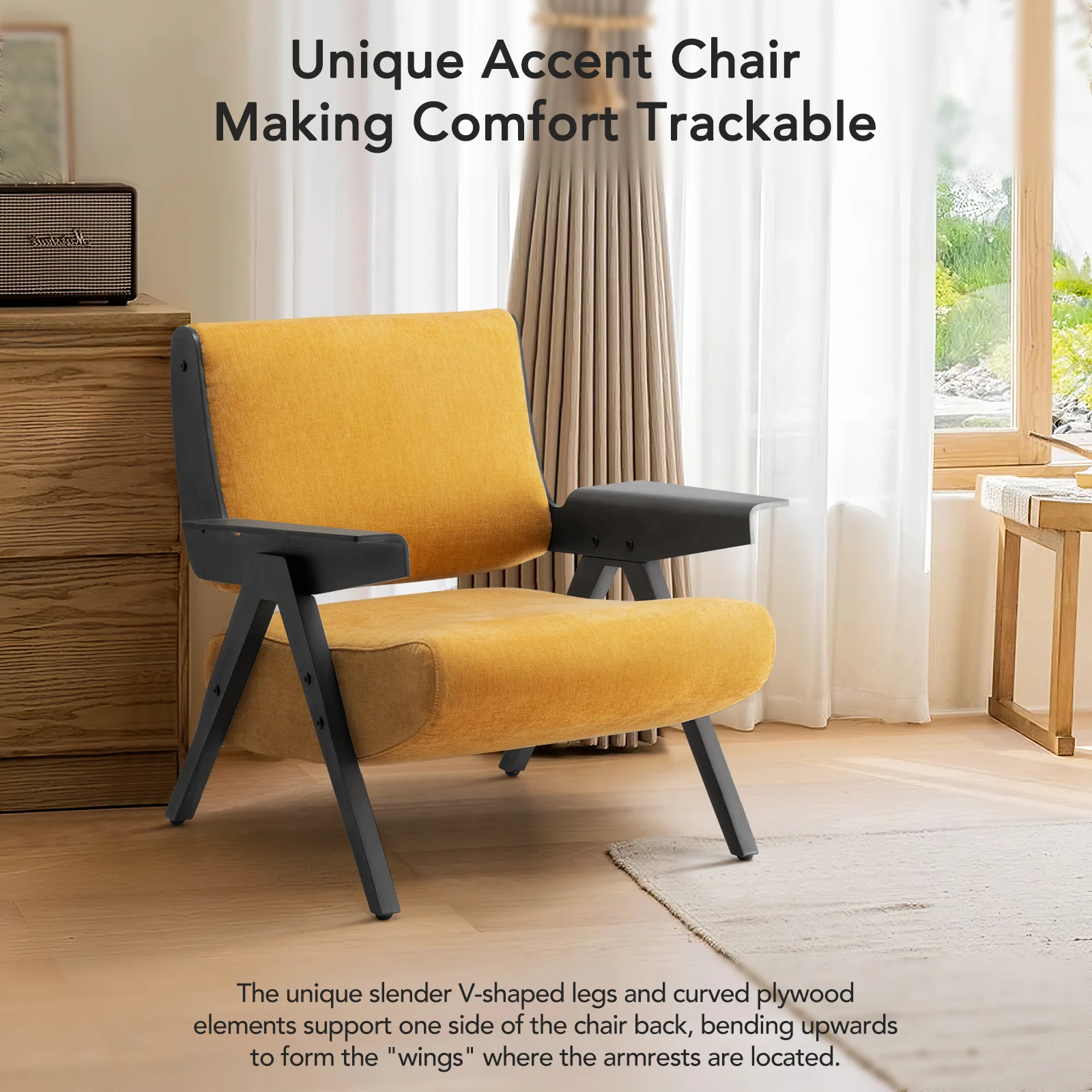 Mid Century Accent Chair Upholstered Armchair with Solid Wood Frames Removable Cushions Retro Leisure Chair for Living Room