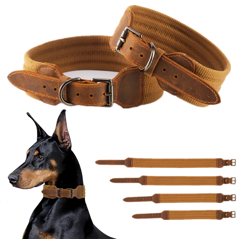dog harness and leash set Durable Dog Collar Leather Tactical Collars Soft Fashion Cowhide Adjustable Big Dog Training Hunting Collar for Medium Large Dog designer dog collars