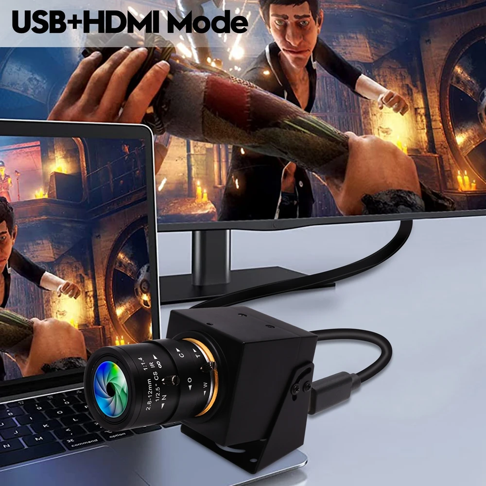 ELP 4K 30fps HDMI USB Camera H.265/H.264 4X Optical Zoom USB PC Webcam with 2.8-12mm Manual Varifocus Lens for Live Streaming