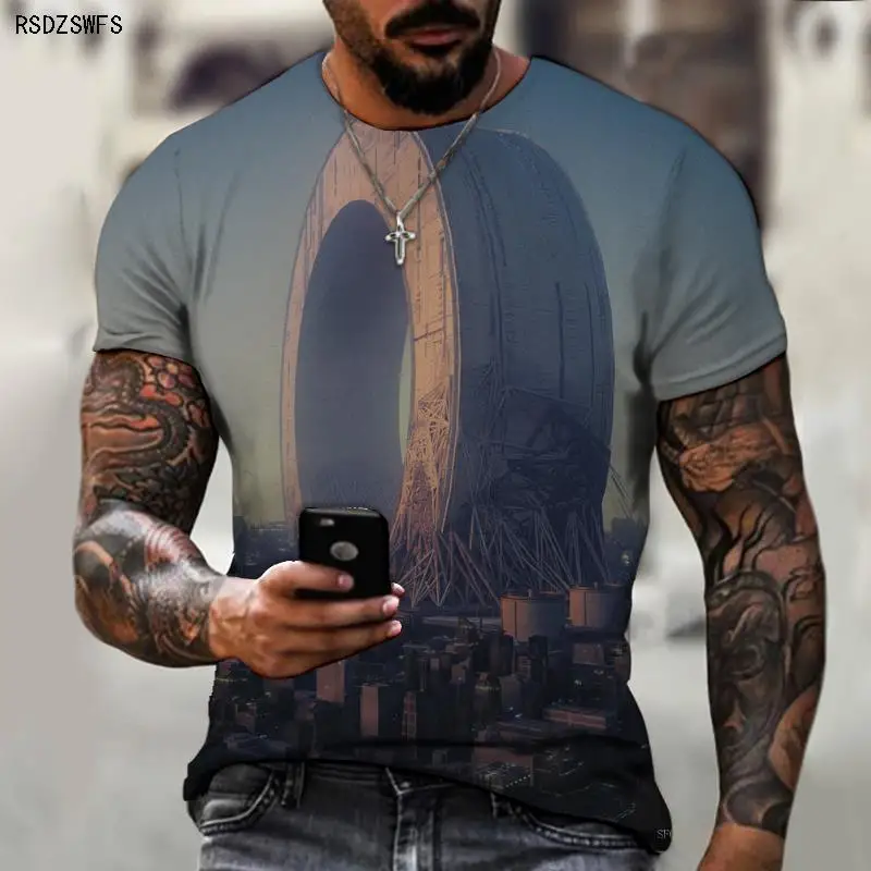 

Dream City Technology World 3D 2021 New Fashion Spring Summer Cool Men's T-shirt Men's Street Art Short Sleeve Oversized