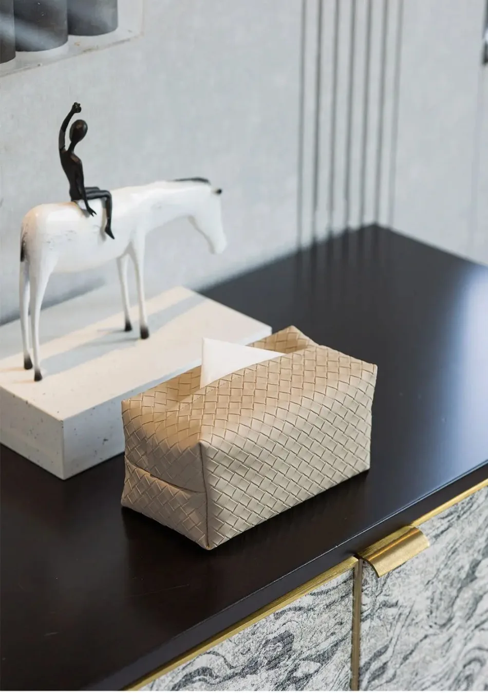 Leder-Gewebemuster Taschentuchbox Rechteckiger Serviettenhalter für Zuhause Schlafzimmer Wohnzimmer Desktop-Dekoration Taschentücher – Detail 10