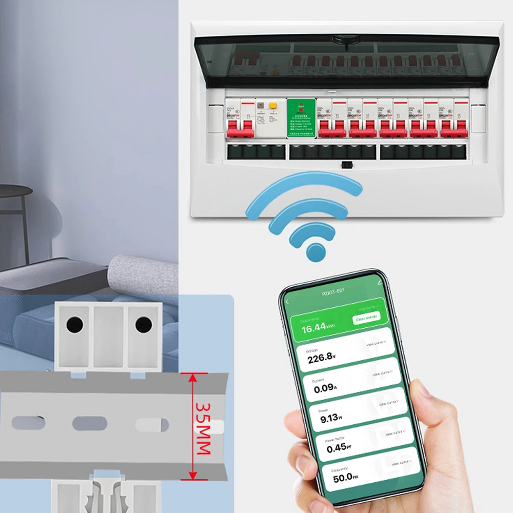 Description Picture 4 of itemTuya WiFi Single Phase Energy Meter 6 In 1 AC Electric Din Rail Smart Kwh Power Consumption Meters Wattmeter Voltmeter Ammeter