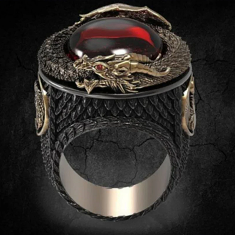 

The new best-selling jewelry two-color retro domineered carving dragon ring set zircon ring wedding halloween rings for men
