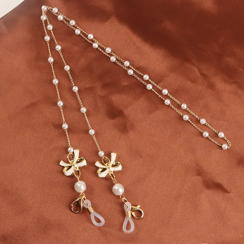 Colorful Bowknot Pearl Glasses Chain Necklace Beaded Butterfly Charm Children Sunglasses Mask Holder Lanyard Eyewear Accessories