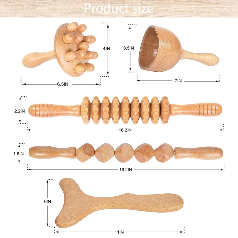 Wooden Massage Roller Lymphatic Drainage Massage Scraping Whole Body Pain Relief Tool Anti Cellulitis Facial