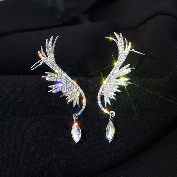 925 Silver Needle Korean Fashion Elf Angel Wings Earrings With Ear Clip 2025 Trending Luxury Crystal Earrings For Women Jewelry