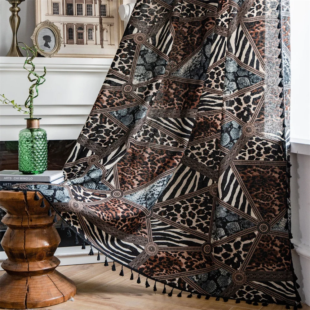 

Bohemian Style Leopard Geometric Printing Curtain Living Room Study Cotton Linen Semi-shading Curtain Living Home Drapery