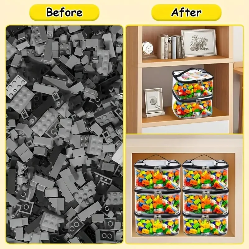 Toy Storage Bag Transparent Mesh Zipper Large Capacity Puzzle and Block Organizer