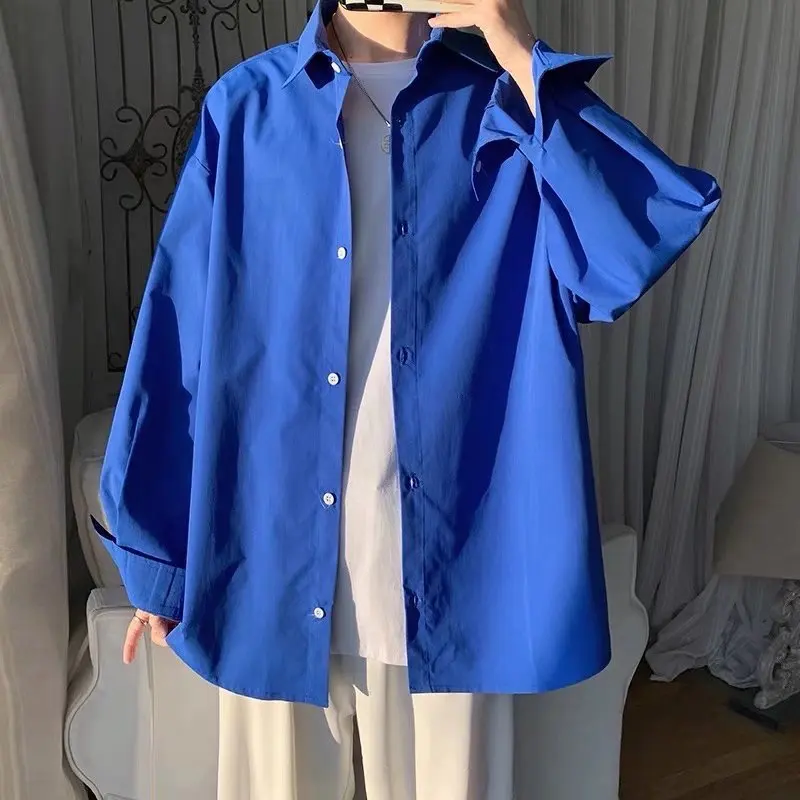

Однотонная мужская рубашка Klein Blue с длинными рукавами