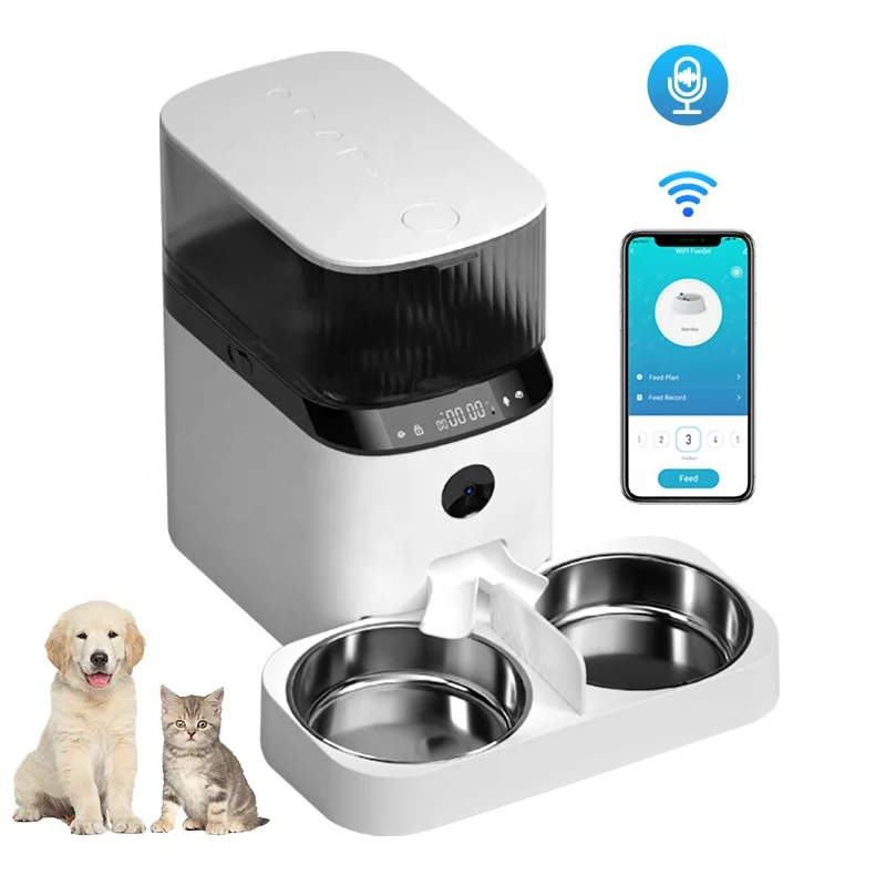 

Custom Logo Automatic Pet Feeder with Tuya Cat Feeders 5L Food Timer Feeding Smart Wifi Pet Feeder Charge ABS Rounded