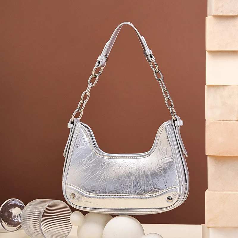 

Women's chain Cowhide armpit bag charm crossbody niche high-end genuine leather shoulder Messenger underarm bags hot girl style