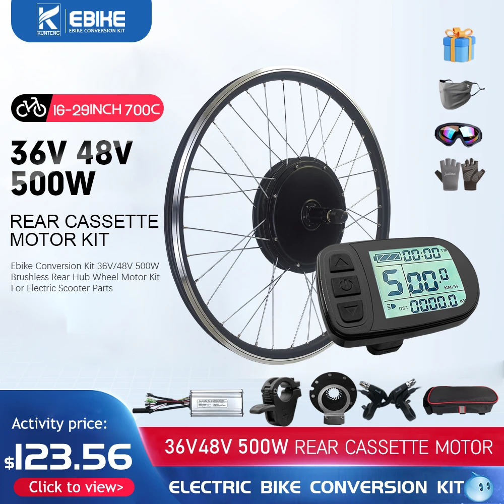 Kit de conversion de vélo électrique, cassette arrière, roue sans