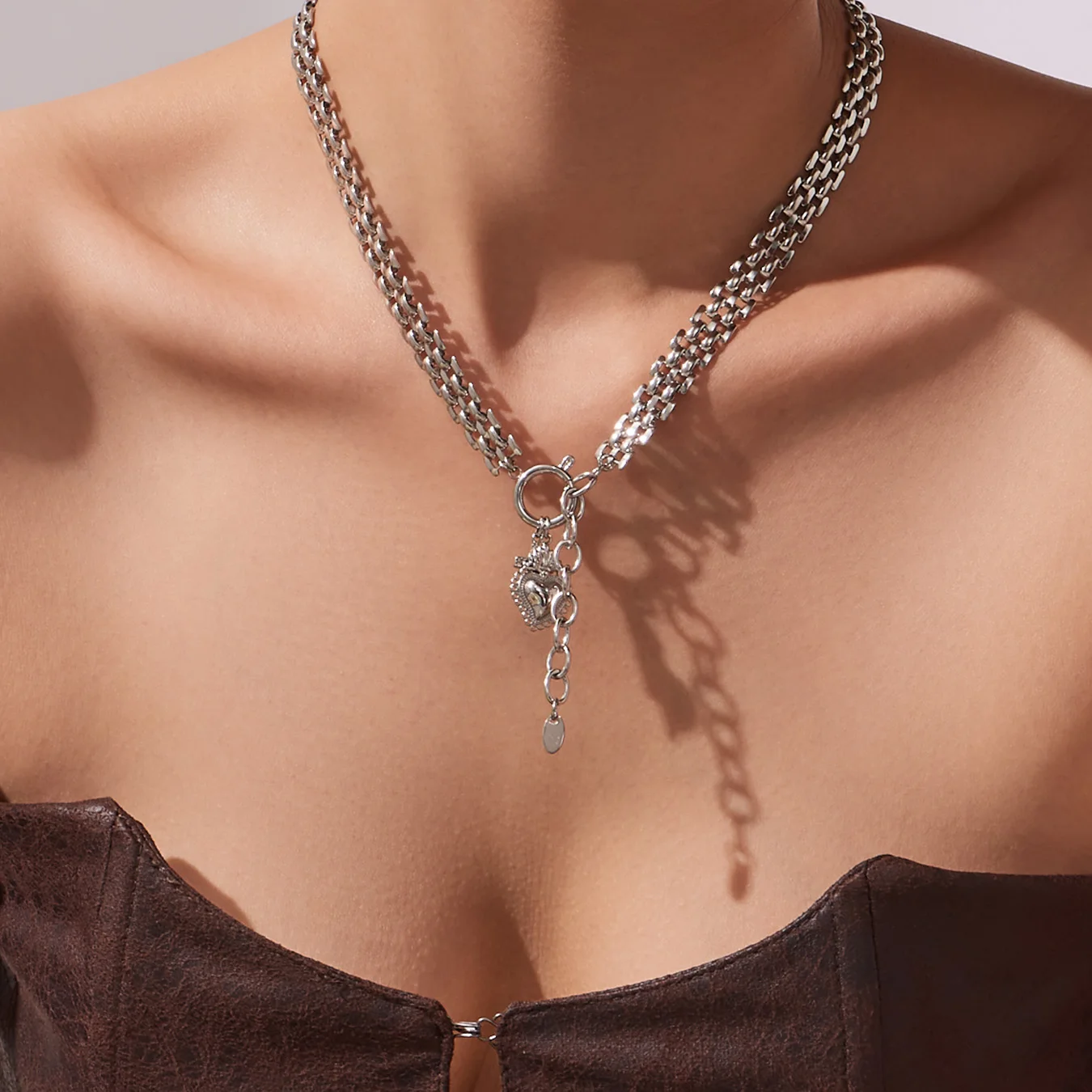 Niedliches Herz-Kreuz-Anhänger-Halsketten-Halsband für Frauen, Edelstahl, vergoldet, klobiges Kettenarmband, wasserdichtes Schmuckset – Detail 17
