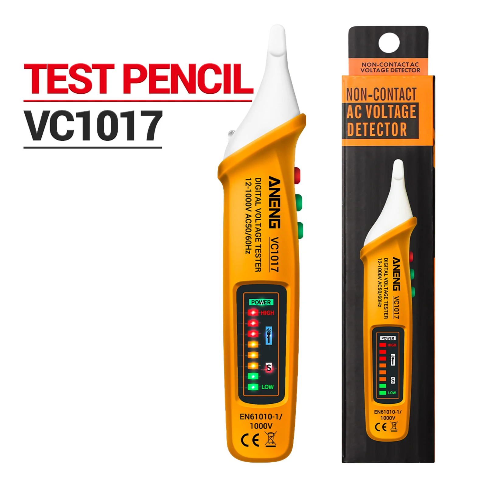 Tester di tensione senza contatto 12-1000V AC Rilevatore di tensione Penna Tester di circuo Indicatore elettrico Strumento da parete con torcia elettrica Beeper  34