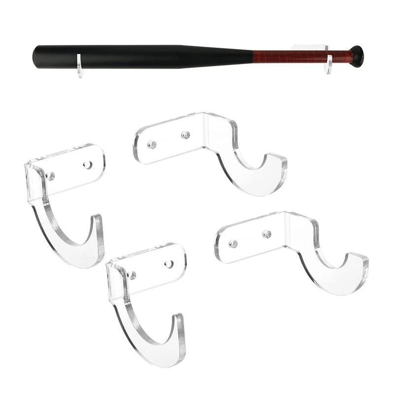 2 Pairs Acrylic Baseball Bat Wall Mount Holder for Memorabilia and Collectible Protect Your Bat from Scratching