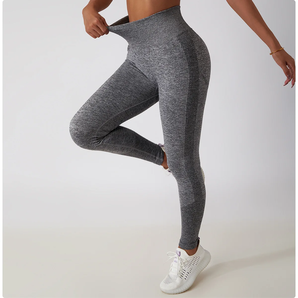 Seamless Ribbed Yoga Leggings – Tummy Control Fit