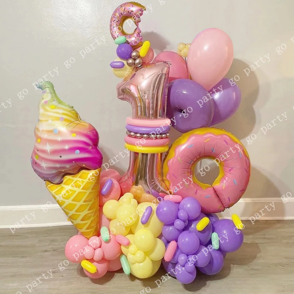 48pcs Donut Candy Donuts Ice Cream Balloons Macaron Pink Purple Balloon for Baby Shower Girl's Birthday Party Decoration Toys