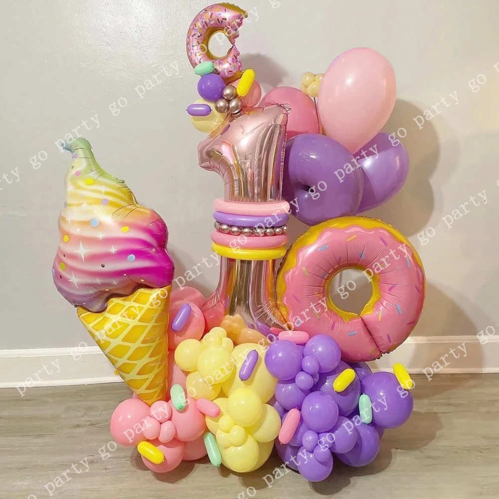Decorazione per feste di caramelle – 130 pezzi, decorazione di compleanno, caramelle, ciambelle, lecca-lecca lecca-lecca gelato, palloncini in lattice per bambini e donne