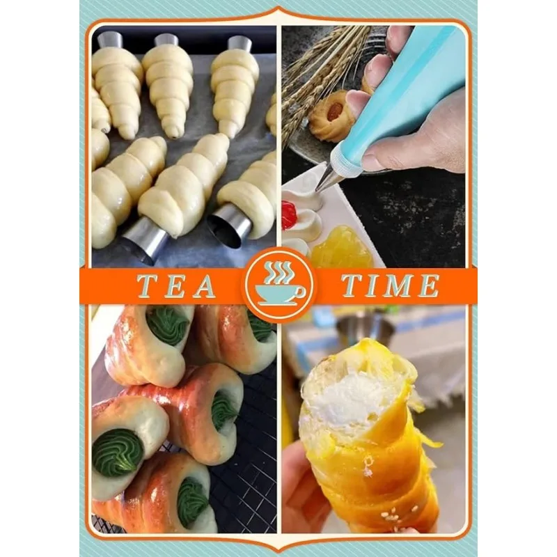 Cannoli Tubes Baking Molds 16 Pack Stainless Steel Cannoli Tubes With Piping Bags Long Piping Tips For Cream Horns Shell