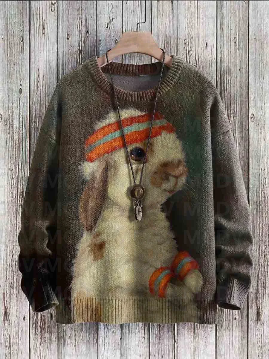 Cute Fox View Art Pattern Print Casual Knit Pullover Sweater Women For Men Sweater