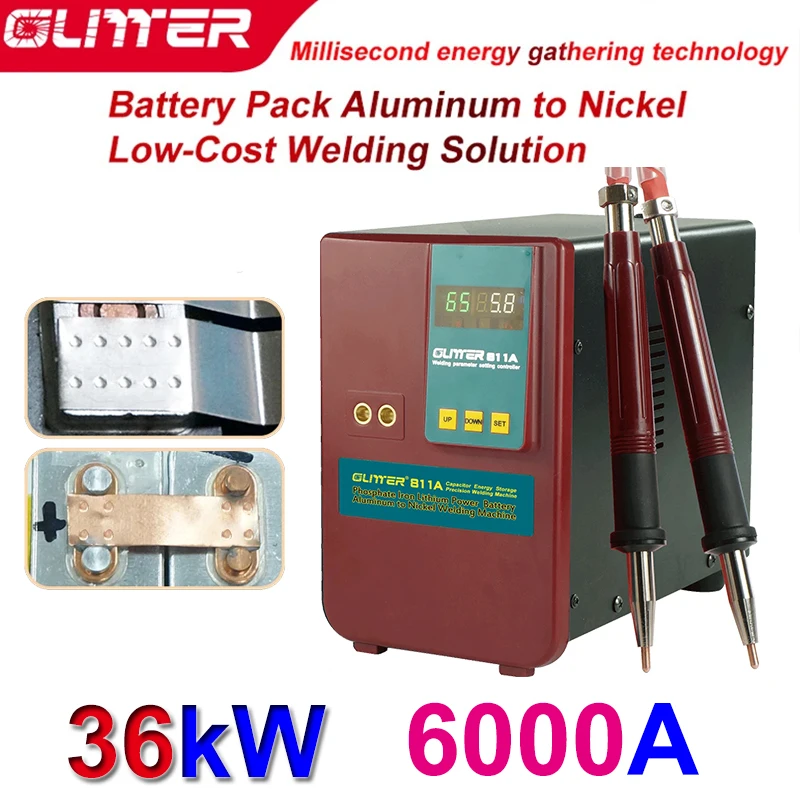 GLITTER 펄스 스폿 용접기, 811A 36kW, LiFePo4 전원 배터리 팩, 0.35mm 구리 0.3mm 알루미늄