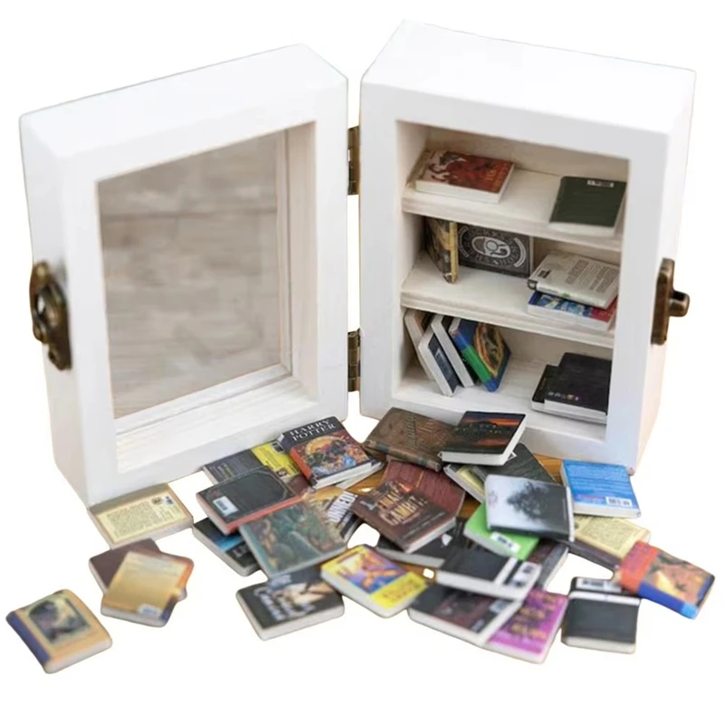 Anti-Anxiety Bookshelf With 60 Books Miniature Book Match Boxes Gifts Shake Away Your Anxiety House Decoration